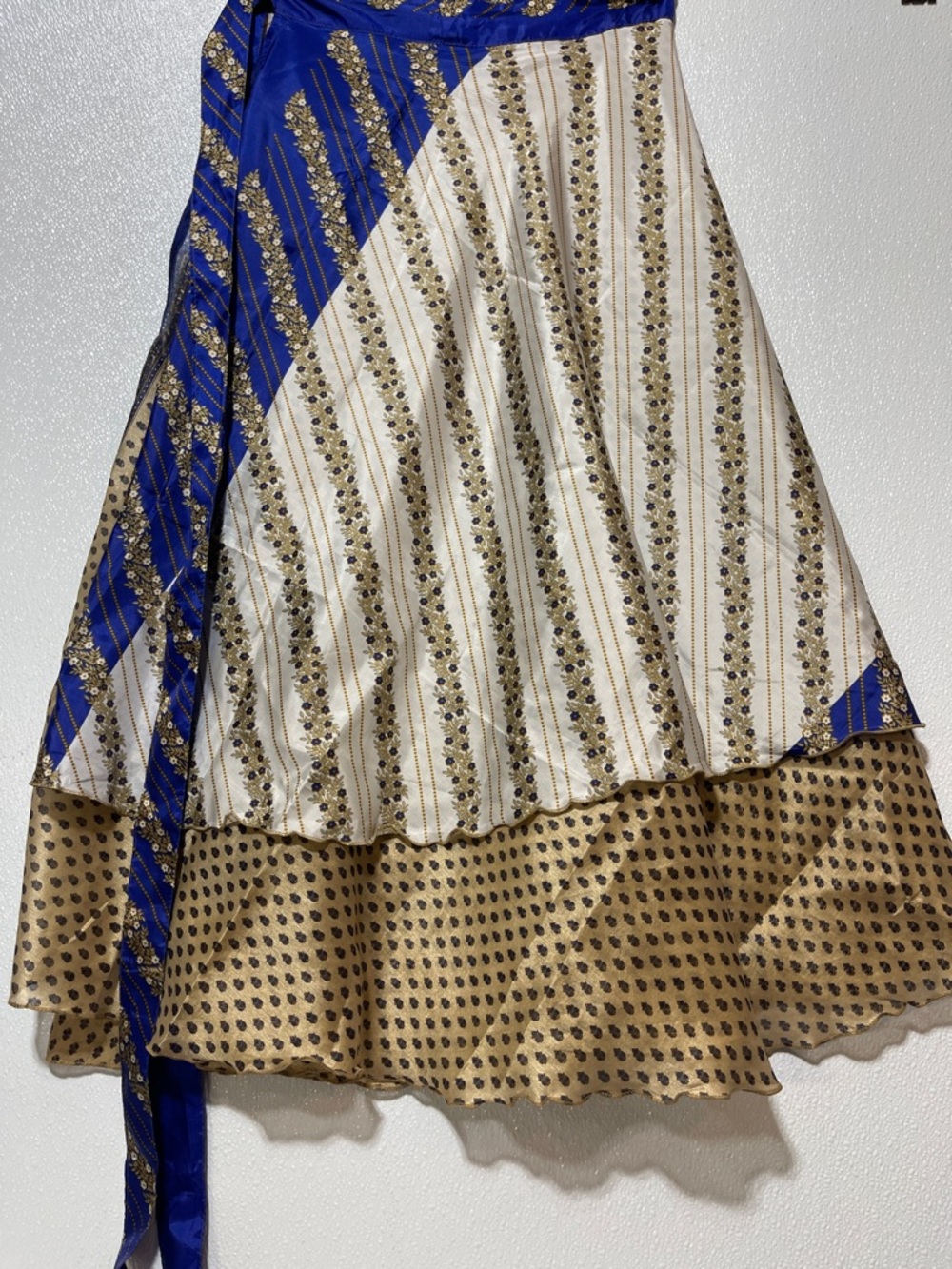 2/$60 SILK Magic WrapSkirt in Blue, Cream & Gold